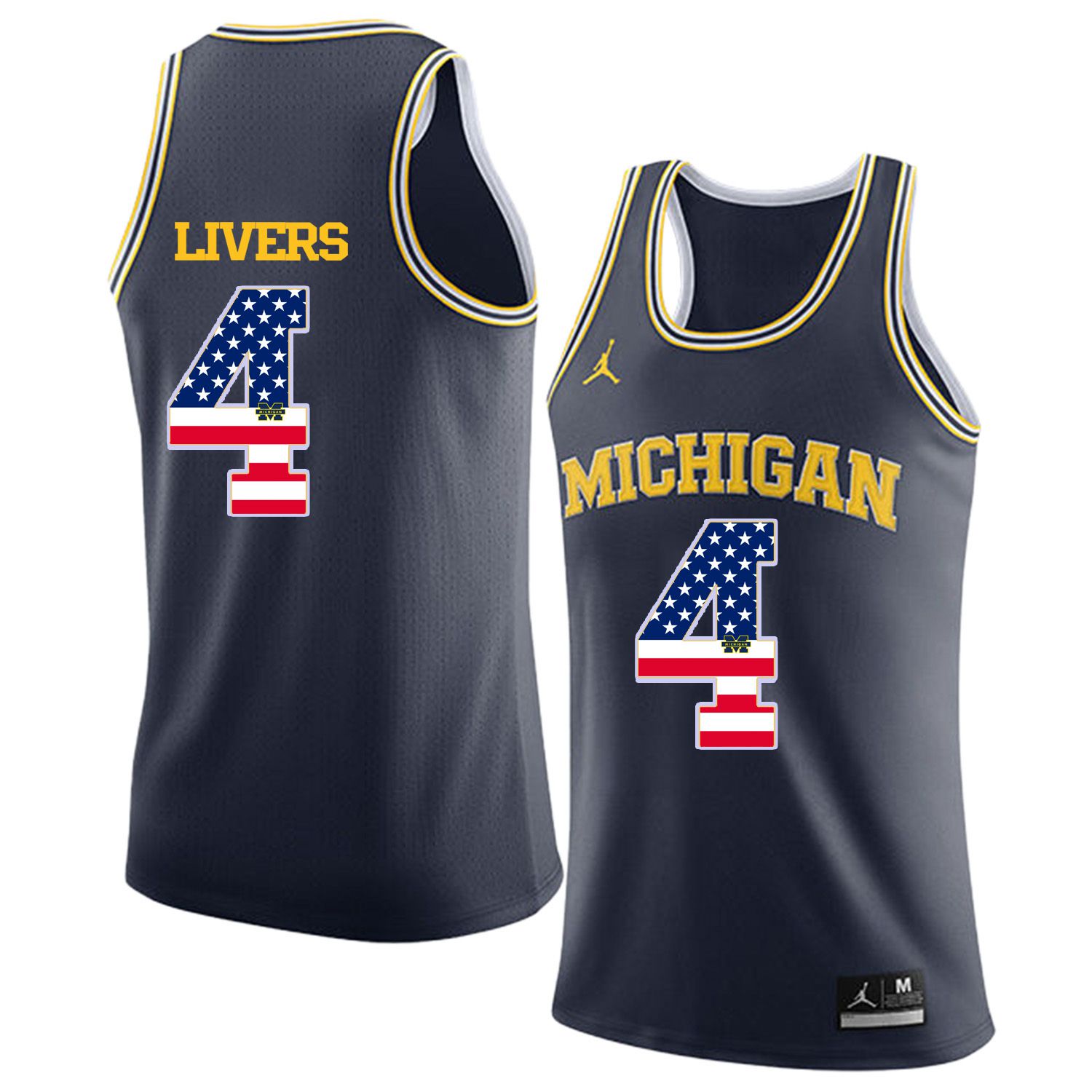 Men Jordan University of Michigan Basketball Navy #4 Livers Flag Customized NCAA Jerseys